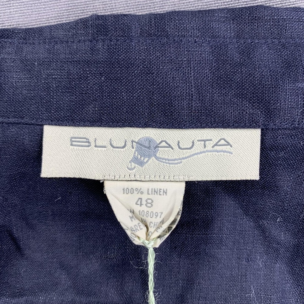NEW Blunauta Shirt Womens 48 Black & Navy Linen Sleeveless Button Front Tie Hem - Picture 5 of 15